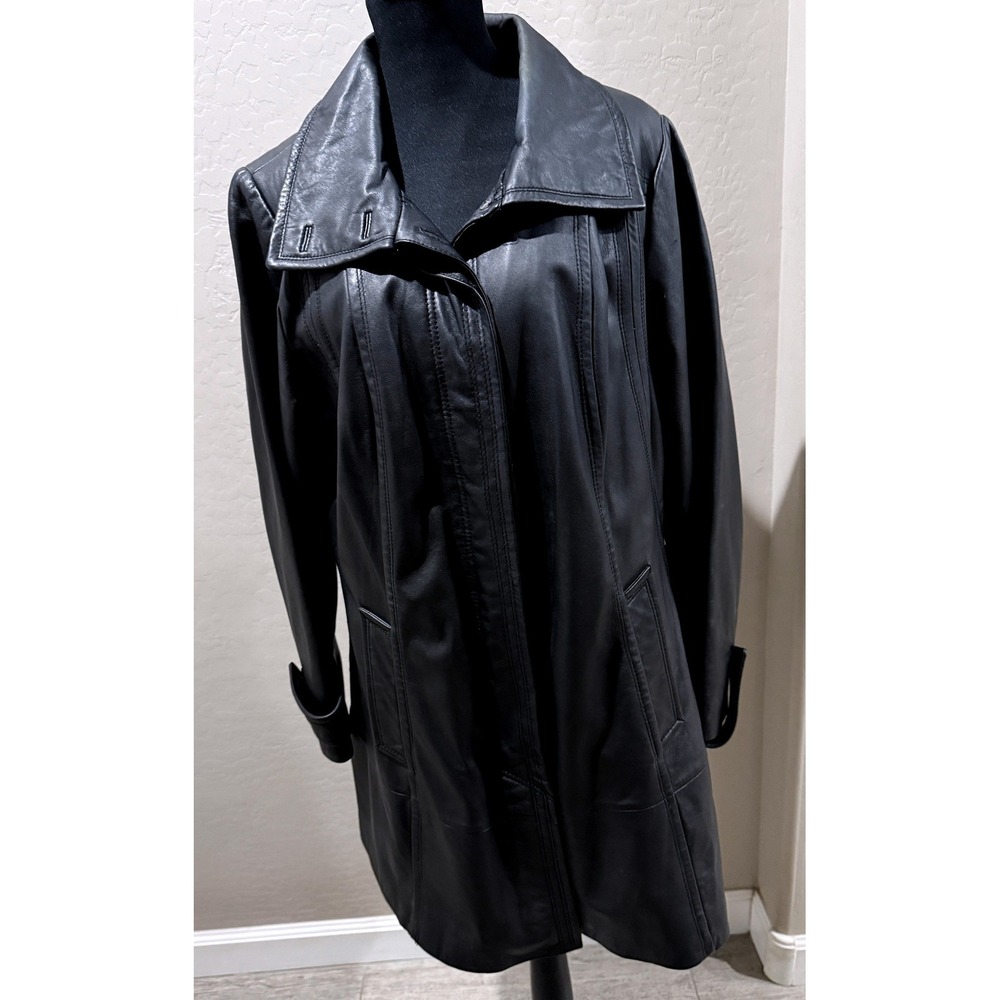 Centigrade Black Leather Car Coat Jacket Removable Liner Womens 1X Plus Size